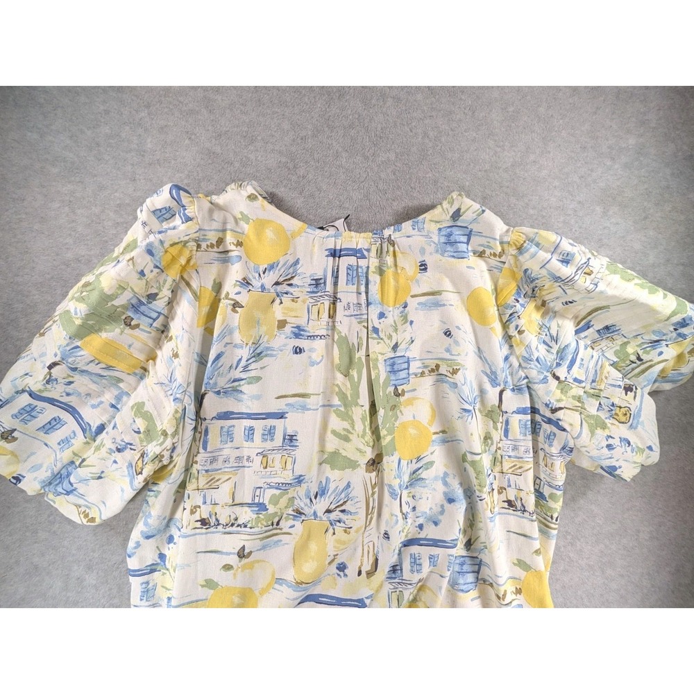Women's 3X Sugarlips Amalfi Coast Lemon Puff Sleeve Top Blouse Rayon Linen - Picture 3 of 12